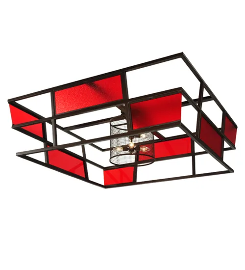 60" Square Tavern Red Block Flushmount