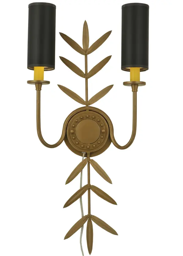 This lighting design appears to grow and project ambient illumination that adds beauty to your space. Two Cylindre Shades feature Black Satin Textrene and are complemented with a Gold Metallic finish. Custom crafted by highly skilled artisans in our 180,000 square foot manufacturing facility in Yorkville, New York. Shade styles, metal finishes and pendant sizes can be customized. UL and cUL listed for dry and damp locations however we do not recommend installing it in spaces that experience a large amount of moisture due to the fabric shades. Collection: Sunflower Finish: Sedona Glass: Black Textrene Width: 11.50" Height: 23.50" Length: 4.75" Weight: 2.00 lb Extension from Wall: 4.75" Number of Bulbs: 2 Maximum Wattage: 40.00 W Bulb Type: B10 Bulb Base: E12 Material: Steel Country of Origin: USA Safety Listing: Dry Safety Rating: Dry