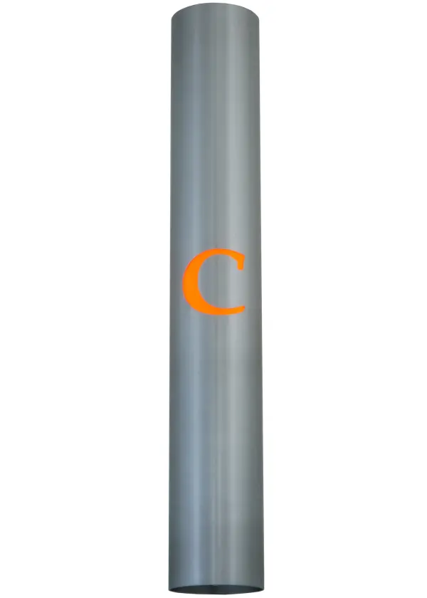 This modern; industrial-styled wall sconce is personalized with the C monogram featured in Orange on a Brushed Aluminum metal structure. The sleek; cylindrical fixture is perfect for installation on walls and facades throughout interiors and covered exterior spaces. The ADA-compliant Personalized C" wall sconce is included in our American-made; American-designed; handcrafted Personalized collection and is manufactured in Yorkville; New York. The fixture is UL and cUL listed for dry and damp locations. You can order this lighting fixture by calling us and adding your business logo or monogram for your next project. Please call for pricing and lead time. The fixture is featured in the Marriott Courtyard Hotel in New Orleans."