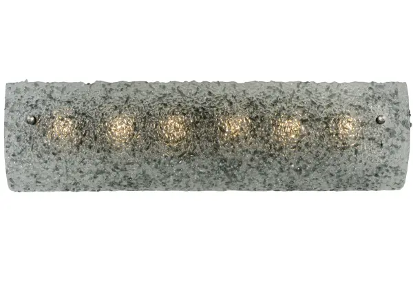 Designed like the fascinating surface of the Moon; this Fused Glass shade features textured glass in Pale Gray and Clear glass colorations. The Art Glass shade is fused and formed in a hot kiln by Meyda artists and craftsmen and enhanced with Brushed Nickel finished hardware. This compelling lighting design is ideal for modern homes and restaurants; as well as for those who appreciate a work of beauty. Traditional artistry; high-fire kilns; and original tools create fused art glass in the old-world tradition. This fixture is perfect for placement in powder rooms in residential and hospitality settings. The Metro Fusion Moonscape Glass Vanity Light is featured in our American-made; American-designed; handcrafted Fused Glass Lighting Collection and manufactured in Yorkville; New York. UL and cUL listed for dry and damp locations. The Fused Glass Collection was a natural addition to our product offerings; given our long-standing expertise in hot glass fabrication techniques; which we have mastered in our Quality Bent Glass division. Traditional workmanship; high-fire kilns; and original tools are used to slump and fuse glass in the old-world tradition. Pendants; sconces; and other fixtures feature unique glass textures and stunning color/design combinations. Sinks and countertops are extreme examples of these custom capabilities.