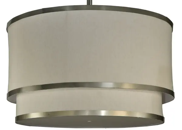 This stunning, massive fixture with a chic circular motif and two tiers is reminiscent of the high style of the Mid-century Modern era. The fixture features two Alabaster-colored Textrene shades that are enhanced with a Statuario Idalight bottom diffuser. The fixture is complemented with hardware featured in a Nickel finish. The massive pendant is ideal for installation in entryways and great rooms in homes and restaurants from Montpelier, Vermont, to Baton Rouge, Louisiana, to Salem, Oregon. The Cilindro 2 Tier Pendant is included in our American-made, American-designed, handcrafted Modern Lighting Collection and manufactured in Yorkville, NY. UL and cUL listed for dry and damp locations, however, we do not recommend installing it in spaces that experience a large amount of moisture due to fabric shade. Collection: Cilindro Finish: Nickel Glass: Beige,White,Silver Width: 73.00" Height: 124.00" Length: 73.00" Weight: 100.00 lb Number of Bulbs: 12 Maximum Wattage: 60.00 W Bulb Type: A19 Bulb Base: E26 Material: Steel Country of Origin: USA Safety Listing: Damp Safety Rating: Damp