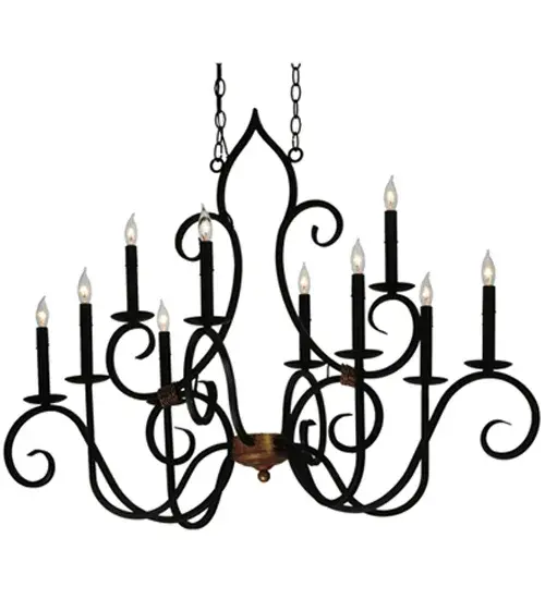 Clifton offers a rich; modern twist on a classic; elegant lighting design. This opulent; sumptuous chandelier features a Blackwash finished steel frame with 10 Black faux candlelights perched on bobeches and complemented with a hub; canopy and rope work embellishments finished in Autumn Leaf. Handcrafted by highly skilled artisans in our 180;000 square foot manufacturing facility in Yorkville; New York. Custom designs; colors; and sizes available. UL and cUL listed for damp and dry locations. - alternate view