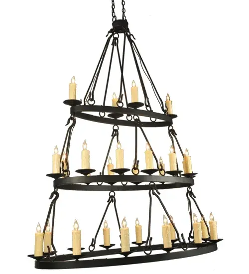 Traditional charm is updated with an elegant stylish look from the Kenosha Chandelier. The classically tailored rings are finished with Copper Metallic Highlights on Solar Black. The chandelier is designed with 28 Ivory faux candlelights for beautiful ambient illumination. The overall height of this chandelier ranges from 71.5 to 142.5 inches as the chain length can be easily adjusted in the field to accommodate your specific lighting application needs. Handcrafted by master artisans in our 180;000 square foot manufacturing facility in Yorkville; New York. Candlelight colors; metal finishes and sizes can be customized to meet your needs. UL and cUL listed for dry and damp locations. - alternate view