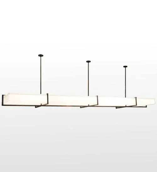 Rendering a clean transitional look. This extensive lighting design features a Statuario Idalight shade embraced by a Natural Steel structural frame and hardware. The oblong pendant is enhanced with a Natural Steel finish. The Quadrato Brew Oblong Pendant is included in our American-made; American-designed; handcrafted Modern Lighting Collection. Manufactured in Yorkville; NY. UL and cUL listed for dry and damp locations. Featured in the Stone Brewing World Bistro & Gardens in San Diego. - alternate view