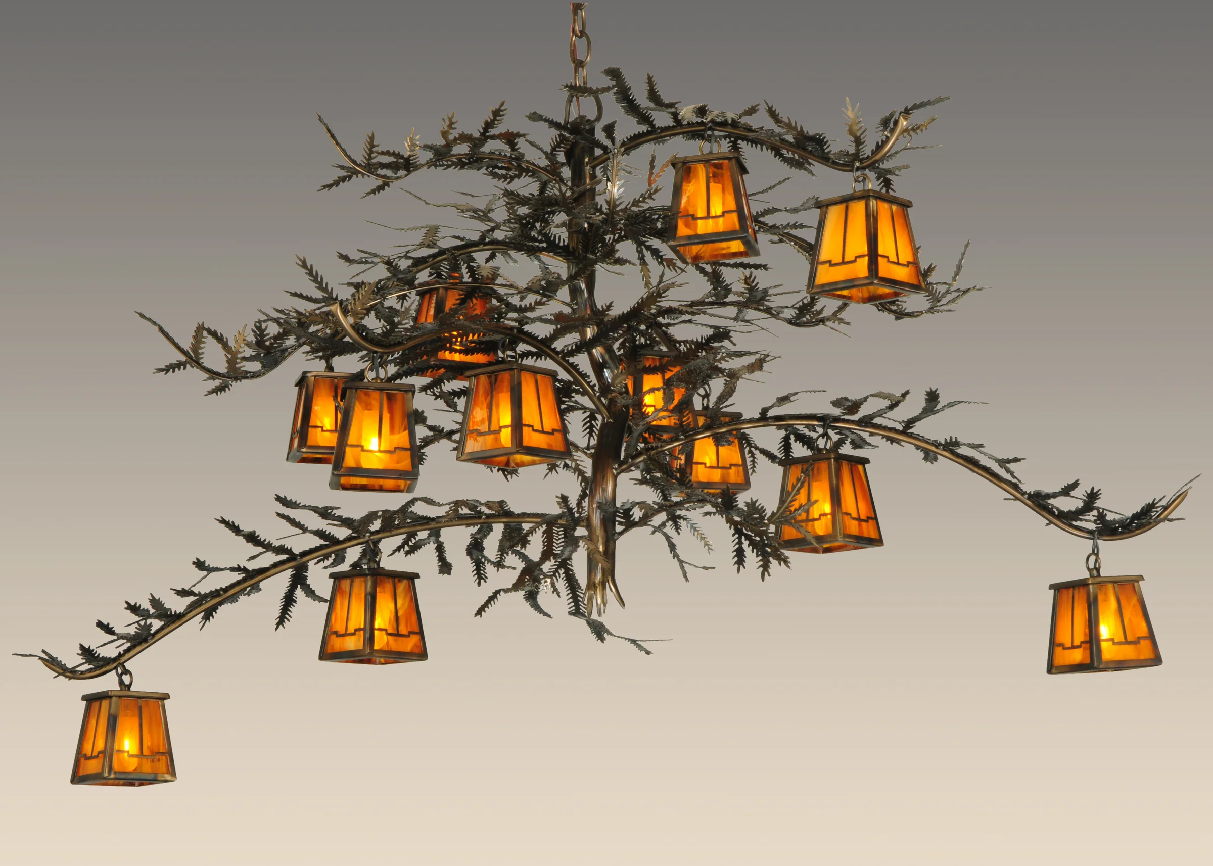 Pine Branch 12 Light Chandelier in Dark Burnished Antique Copper