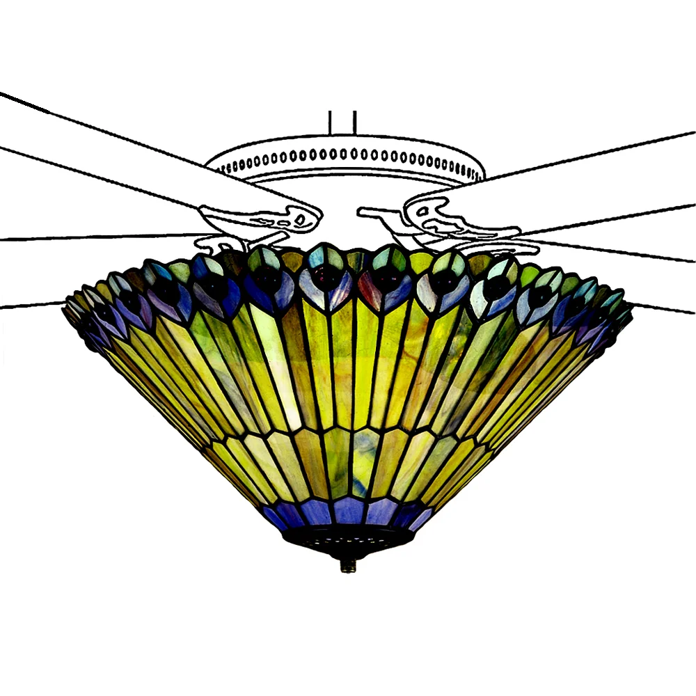 17"W Tiffany Jeweled Peacock Fan Light Fixture