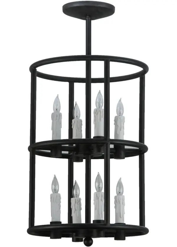 Every Meyda Tiffany item is a unique handcrafted work of art. Natural variations in the wide array of materials that we use to create each Meyda product make every item a masterpiece of its own. Photographs are a general representation of the product. Colors and designs will vary. Collection: Cilindro Finish: Costello Black Glass: White,Black Metal Finish Width: 16.00" Height: 32.00" Length: 16.00" Weight: 21.00 lb Number of Bulbs: 8 Maximum Wattage: 60.00 W Bulb Type: BA9 Bulb Base: E12 Material: Steel Country of Origin: USA Safety Listing: Damp Safety Rating: Damp