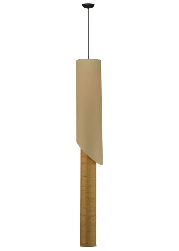 A unique, two-piece cylindrical profile. This intriguing ceiling pendant reveals an innovative design with the top shade featuring Beige Oil Rubbed Kraft Paper and the bottom shade in Beige Seagrass Textrene with a Rainstone Idalight diffuser. This eye-catching pendant is enhanced with Timeless Bronze hardware. The overall height ranges from 75 to 135 inches as the stem length can be easily adjusted in the field. Handcrafted in our 180,000 square foot manufacturing facility in Yorkville, New York. Shade colors, metal finishes and sizes can be customized to meet your needs. UL and cUL listed for dry and damp locations however we do not recommend installing it in spaces that experience a large amount of moisture due to the fabric shades. Collection: Cilindro Glass: Chocolate,Beige,Gold Width: 10.00" Height: 75.00" Length: 10.00" Weight: 5.00 lb Number of Bulbs: 1 Maximum Wattage: 60.00 W Bulb Type: MR16 Bulb Base: E26 Material: Steel Country of Origin: USA Safety Listing: Damp Safety Rating: Damp
