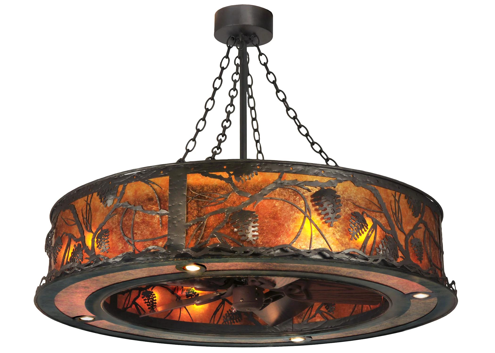 Whispering Pines 12 Light Chandelier in Oil Rubbed Bronze Oiled Bronze//Dark Oak Blades