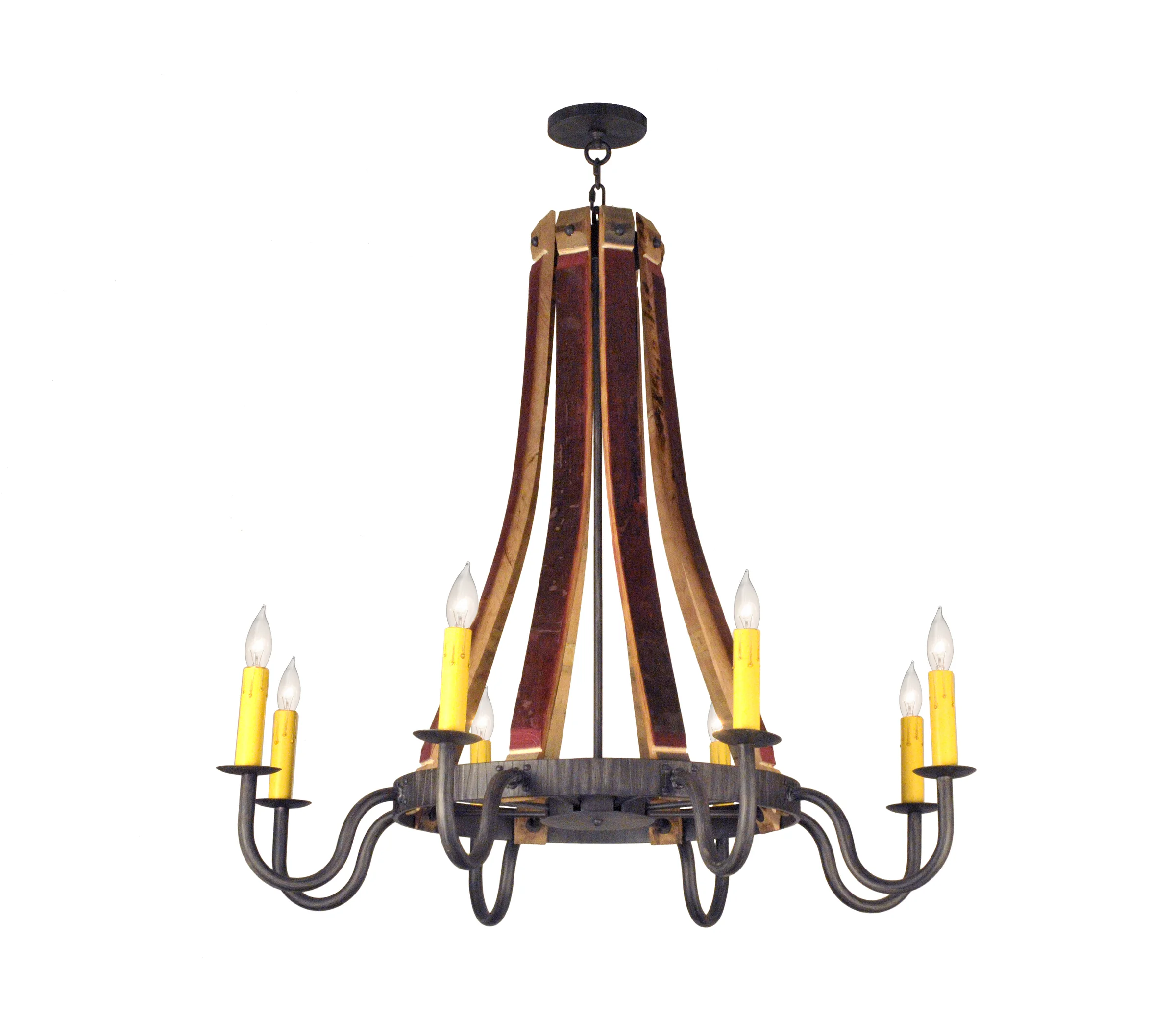 Barrel Stave Eight Light Chandelier in Antique Iron Gate