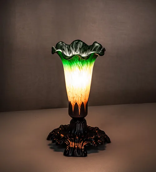 7" High Amber/Green Tiffany Pond Lily Victorian Mini Lamp