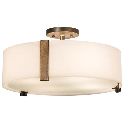 Designed with a minimalist; curvaceous profile that fits into nearly any architectural setting; this ceiling fixture defines a distinctive sophisticated aesthetic. The Statuario Idalight outer ring diffuses 360 degree even illumination and is embraced with Solid Steel brackets and hardware featured in an Antique Copper finish. A Clear Frost Idalight bottom diffuser complements the round shade. Handcrafted in the USA; this fixture is available in custom colors; styles and sizes; as well as dimmable energy efficient lamping options. The fixture is UL and cUL listed for damp and dry location. - alternate view