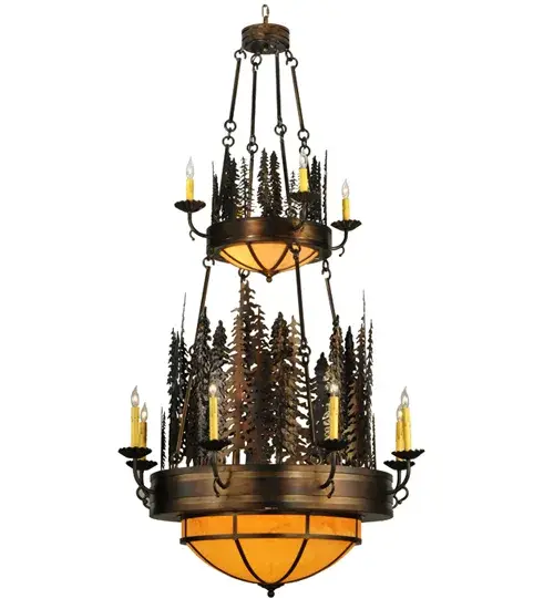 40" Wide Walden Pine 14 Light Two Tier Chandelier - Image 1