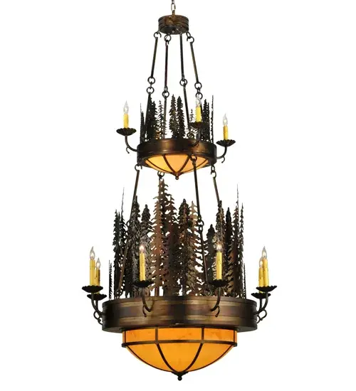 40" Wide Walden Pine 14 Light Two Tier Chandelier - Image 2
