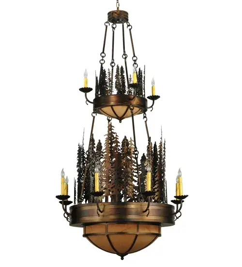 40" Wide Walden Pine 14 Light Two Tier Chandelier - Image 3