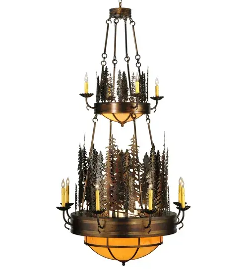 40" Wide Walden Pine 14 Light Two Tier Chandelier - Image 4