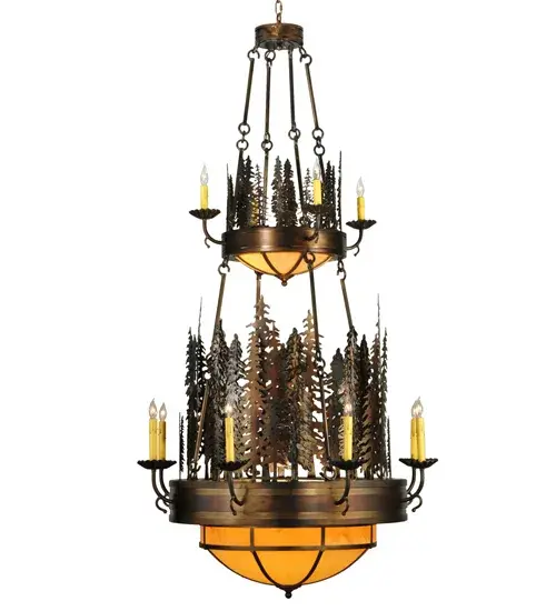 40" Wide Walden Pine 14 Light Two Tier Chandelier - Image 5
