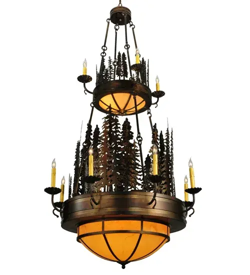 40" Wide Walden Pine 14 Light Two Tier Chandelier - Image 6