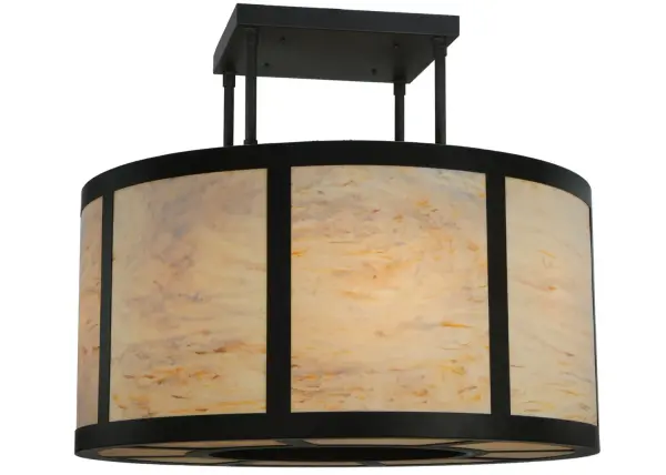 Designed with a refined rotund profile, this stunning centerpiece for the ceiling complements any decor. The shade features Randsburg Rock Idalight which is enhanced with a matching bottom diffuser and enhanced with a frame and hardware in an Oil Rubbed Bronze finish. Handcrafted by highly skilled artisans in our manufacturing facility in Upstate New York, this transitional styled fixture is available in a wide range of custom choices including various designs, colors, sizes and dimmable energy efficient lamping options such as LED. The fixture is UL and cUL listed for damp and dry locations. Collection: Cilindro Finish: Oil Rubbed Bronze Glass: Randsburg Rock Idalight Width: 48.00" Height: 29.00" Length: 48.00" Weight: 111.00 lb Number of Bulbs: 8 Maximum Wattage: 60.00 W Bulb Type: A19 Bulb Base: E26 Material: Steel Country of Origin: USA Safety Listing: Wet Safety Rating: Wet