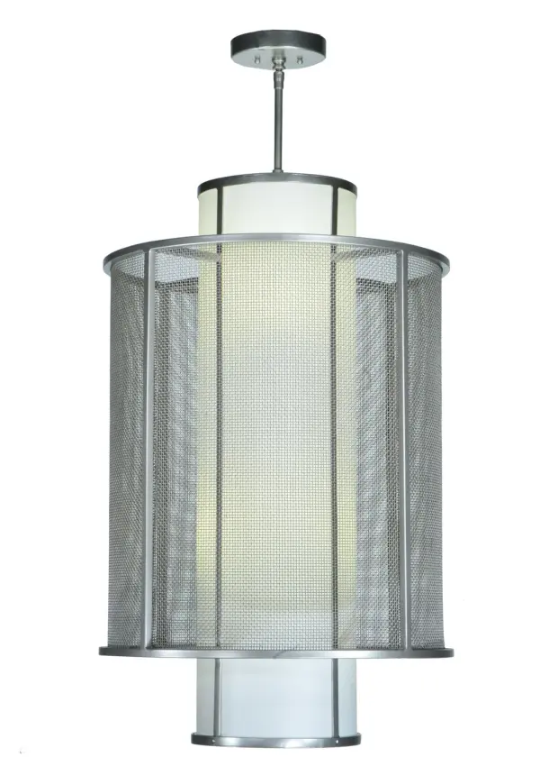 Designed with a cylindrical profile and a unique industrial look, this ceiling pendant features a distinctive aesthetic. The Weave-Tex Grid shade reveals a Statuario Idalight diffuser and is enhanced with steel hardware featured in a Nickel powder coat finish. Handcrafted in our 180,000 square foot manufacturing facility in Yorkville, NY. Offered in custom styles, finishes and sizes. UL and cUL listed for dry and damp listings. Collection: Cilindro Finish: Nickel Glass: Statuario Idalight Width: 22.25" Height: 44.75" Length: 22.25" Weight: 22.00 lb Number of Bulbs: 4 Maximum Wattage: 12.00 W Bulb Type: A19 Bulb Base: GU24 Light Source: LED Material: Steel Country of Origin: USA Safety Listing: Damp Safety Rating: Damp LED