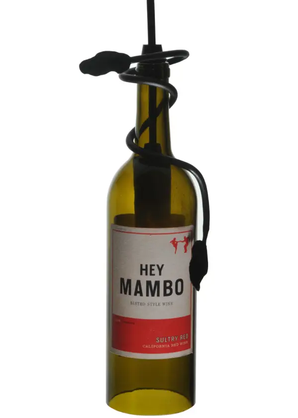 This delightful mini pendant features a wine bottle sent by the customer to be transformed into a lighting fixture. Meyda artisans added Textured Black vine-like metal accents and a black suspension cord with an overall height ranging from 17 to 72 inches; as it can be adjusted on location to meet your exact lighting requirements. This Wine Bottle Mini Pendant is included in our American-made; American-designed; handcrafted Wine Bottle Lighting Collection. The fixture is manufactured in Yorkville; New York. UL and cUL listed for dry and damp locations. Please send us your finest bottle of wine; and we will transform it into an everlasting; personalized light fixture. Contact us for more information on customized wine bottle lighting fixtures and lamps. You can also create custom lighting with liquor and beer bottles; mason jars; milk bottles; and other glass containers and vessels by contacting us!