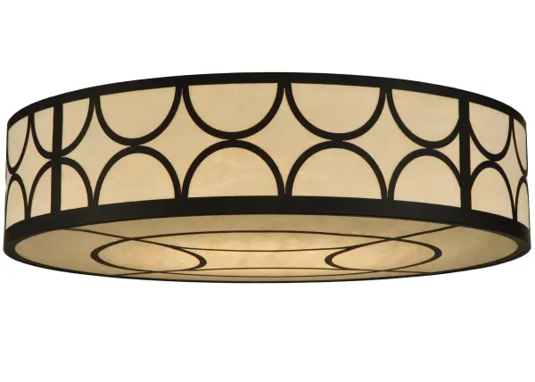 This alluring ceiling fixture with with semi-circular repeat motifs and a curved shape is reminiscent of the high art of the Art Deco era. This flushmount features a Sahara Taupe Idalight diffuser and is enhanced with an Oil Rubbed Bronze finish. Handcrafted by highly skilled artisans in our 180;000 square foot manufacturing facility in Yorkville; New York. Shade colors; metal finishes and fixture sizes can be customized to your needs. UL and cUL listed for dry and damp locations.