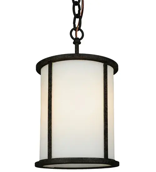 An exquisite pendant features stunning White Idalight; which is accentuated with trim; decorative accents and hardware featured in a Coffee Bean finish. The cylindrical shaped pendant is enhanced with a matching Idalight diffuser on the bottom. Custom crafted at our manufacturing facility in the USA; this fixture is available in custom sizes; styles and colors; as well as dimmable energy efficient lamping options. The pendant is UL and cUL listed for damp and dry locations. - alternate view