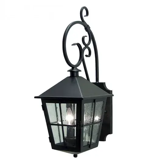 Traditional elegance is featured with the exquisite hand-forged Iron Scrollwork design of the Gore Lantern Wall Sconce. The Clear Seeded Glass lens features a window pane design that reveals two customer-supplied candelabra lamps. The Brass constructed lantern is enhanced with a BlackWash finish. Handcrafted by highly skilled artisans in our 180,000 square foot manufacturing facility in Yorkville, NY. Diffuser colors, metal finishes and fixture sizes can be customized to your needs. UL and cUL listed for dry, damp and wet locations. Collection: Gore Finish: Blackwash Glass: Clear Seeded Glass Width: 10.00" Height: 26.50" Length: 13.00" Weight: 15.00 lb Extension from Wall: 13.00" Number of Bulbs: 2 Maximum Wattage: 40.00 W Bulb Type: BA9 Bulb Base: E12 Material: Steel Country of Origin: USA Safety Listing: Dry Safety Rating: Dry