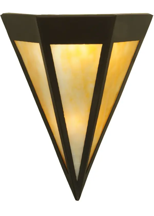 The material is Steel and Glass. The finish is Timeless Bronze. The glass is Beige. Collection: Infinity Finish: Timeless Bronze Glass: Beige Art Glass Width: 9.75" Height: 12.25" Length: 4.25" Weight: 2.50 lb Extension from Wall: 4.25" Number of Bulbs: 1 Maximum Wattage: 60.00 W Bulb Type: BA10 Bulb Base: E12 Material: Steel Country of Origin: USA Safety Listing: Damp Safety Rating: Damp