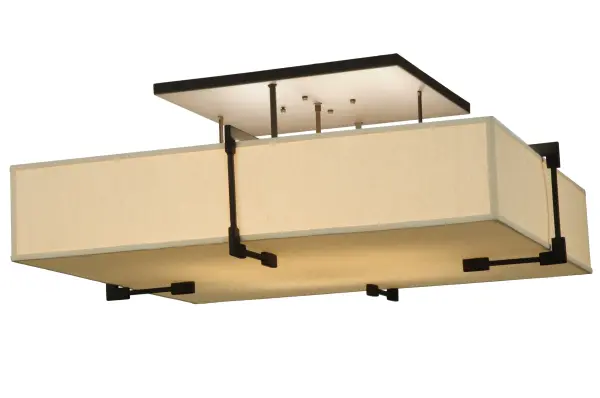 Rendering a stunning architectural look; this structural linear design features a streamlined Homespun Beige Textrene surrounding a White Idalight diffuser. The oblong fixture; which is ideal for illuminating conference tables; islands and counters; is complemented with decorative accents and hardware featured in an Oil Rubbed Bronze finish. Handcrafted in our 180;000 square foot Yorkville; New York manufacturing facility. Custom designs; styles; sizes and dimmable energy efficient lamping such as LEDs are available. UL and cUL listed for damp and dry locations.