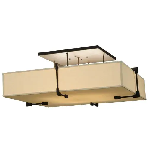 Rendering a stunning architectural look; this structural linear design features a streamlined Homespun Beige Textrene surrounding a White Idalight diffuser. The oblong fixture; which is ideal for illuminating conference tables; islands and counters; is complemented with decorative accents and hardware featured in an Oil Rubbed Bronze finish. Handcrafted in our 180;000 square foot Yorkville; New York manufacturing facility. Custom designs; styles; sizes and dimmable energy efficient lamping such as LEDs are available. UL and cUL listed for damp and dry locations. - alternate view