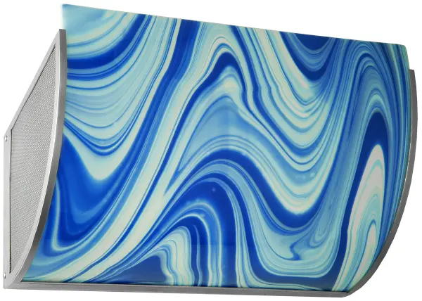 Cool and contemporary. With the brushstroke artistry of a fine painter; this wall sconce features Curacao Swirl art glass. The shade is enhanced with hardware finished in a Nickel finish. Perfect for providing beautiful ambient light on walls in homes and modern restaurants from Westchester County; New York; to Highland Park; Chicago; Illinois; to Northern California. Traditional artistry; high-fire kilns; and original tools are used to create art glass in the old world tradition. The Metro Fusion Ocean Waves Glass Wall Sconce is featured in our American-made; American-designed; handcrafted Art Glass Lighting Collection and manufactured in Yorkville; New York. UL and cUL listed for dry and damp locations. Each shade is a unique work of art with color variations based on natural ingredients inherent in the glass.