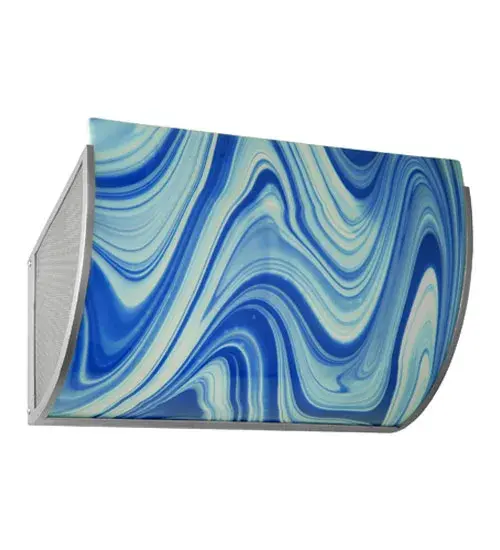 Cool and contemporary. With the brushstroke artistry of a fine painter; this wall sconce features Curacao Swirl art glass. The shade is enhanced with hardware finished in a Nickel finish. Perfect for providing beautiful ambient light on walls in homes and modern restaurants from Westchester County; New York; to Highland Park; Chicago; Illinois; to Northern California. Traditional artistry; high-fire kilns; and original tools are used to create art glass in the old world tradition. The Metro Fusion Ocean Waves Glass Wall Sconce is featured in our American-made; American-designed; handcrafted Art Glass Lighting Collection and manufactured in Yorkville; New York. UL and cUL listed for dry and damp locations. Each shade is a unique work of art with color variations based on natural ingredients inherent in the glass. - alternate view