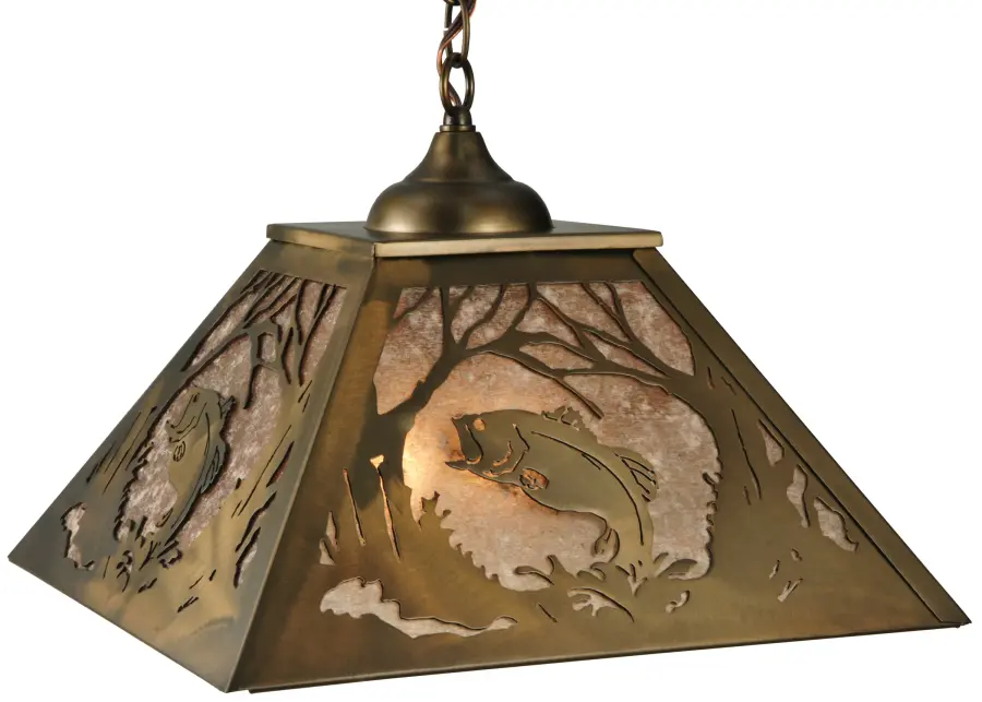 16"Sq Northwoods Leaping Bass Pendant - Image 1