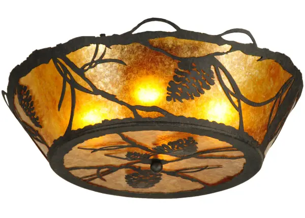Listen closely.You can almost hear the soft whisper of the pine branches as they dance in the wind.Enjoy the warm ambiance of soft beautiful light diffused through this rustic shade?s Amber Mica featuring stunning pinecone and pine branch designs. Hand crafted in a handsome Chestnut finish and created by Meyda Artisans in Yorkville; New York.Select the design; colors; and the size and style of your choice.Energy efficient lamping options available