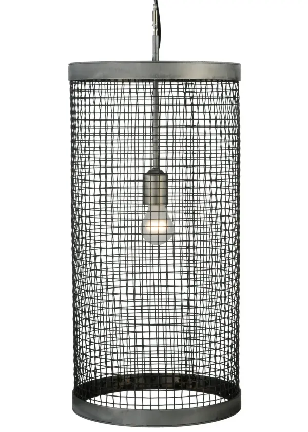 Designed with a cylindrical profile and a unique industrial look, this ceiling pendant features a distinctive aesthetic. The Weave-Tex Cage shade reveals a customer-supplied Edison lamp and is enhanced with a rugged frame and hardware featured in a Clear Matte Finish over Natural Steel. Handcrafted in the USA, this fixture is available in custom colors, styles and sizes, as well as dimmable energy efficient lamping options such as LED. The pendant is UL and cUL listed for damp and dry locations. Collection: Cilindro Finish: Matte Clear Glass: Grey Width: 12.00" Height: 31.00" Length: 12.00" Weight: 9.00 lb Number of Bulbs: 1 Maximum Wattage: 60.00 W Bulb Type: A19 Bulb Base: E26 Material: Steel Country of Origin: USA Safety Listing: Damp Safety Rating: Damp