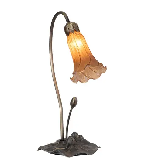One of the most popular Louis Comfort Tiffany styled lamps on the market today. This Pond Lily accent lamp recreates the famous Favrile design from the early 1900s. The Amber shade features a flowering Lily created from fine mouth blown art glass. The shade is embraced by a delicate metal stem attached to a charming Lily pad base hand finished in Mahogany Bronze. UL and cUL listed for dry locations. Collection: Amber Finish: Mahogany Bronze Glass: Amber Width: 6.50" Height: 15.50" Length: 10.00" Weight: 2.00 lb Number of Bulbs: 1 Maximum Wattage: 60.00 W Bulb Type: BA9 Bulb Base: E12 Material: Steel Country of Origin: CHINA Safety Listing: Damp Safety Rating: Dry