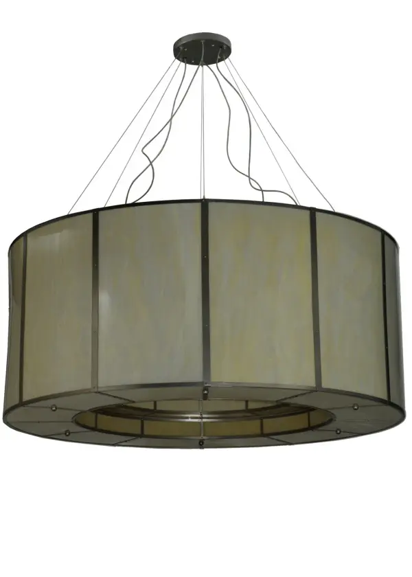 A modern interpretation of a classic form, the Cilindro Touro features steel wire and frame expertly crafted in a luxurious Nickel finish to contour a Creme Carrare Idalight shade. The unique pendant is enhanced with a matching bottom diffuser revealing a dramatic circlet design. This transitional fixture was created by the hands of our artisans at its manufacturing facility in Upstate New York in the USA. Custom sizes, styles and colors are available, as well as dimmable, energy efficient lamping options. UL and cUL listed for damp and dry locations. Collection: Cilindro Finish: Nickel Glass: Creme Carrare Idalight Width: 72.00" Height: 66.00" Length: 72.00" Weight: 145.00 lb Extension from Wall: 6.50" Number of Bulbs: 24 Maximum Wattage: 60.00 W Bulb Type: A19 Bulb Base: E26 Material: Steel Country of Origin: USA Safety Listing: Damp Safety Rating: Damp