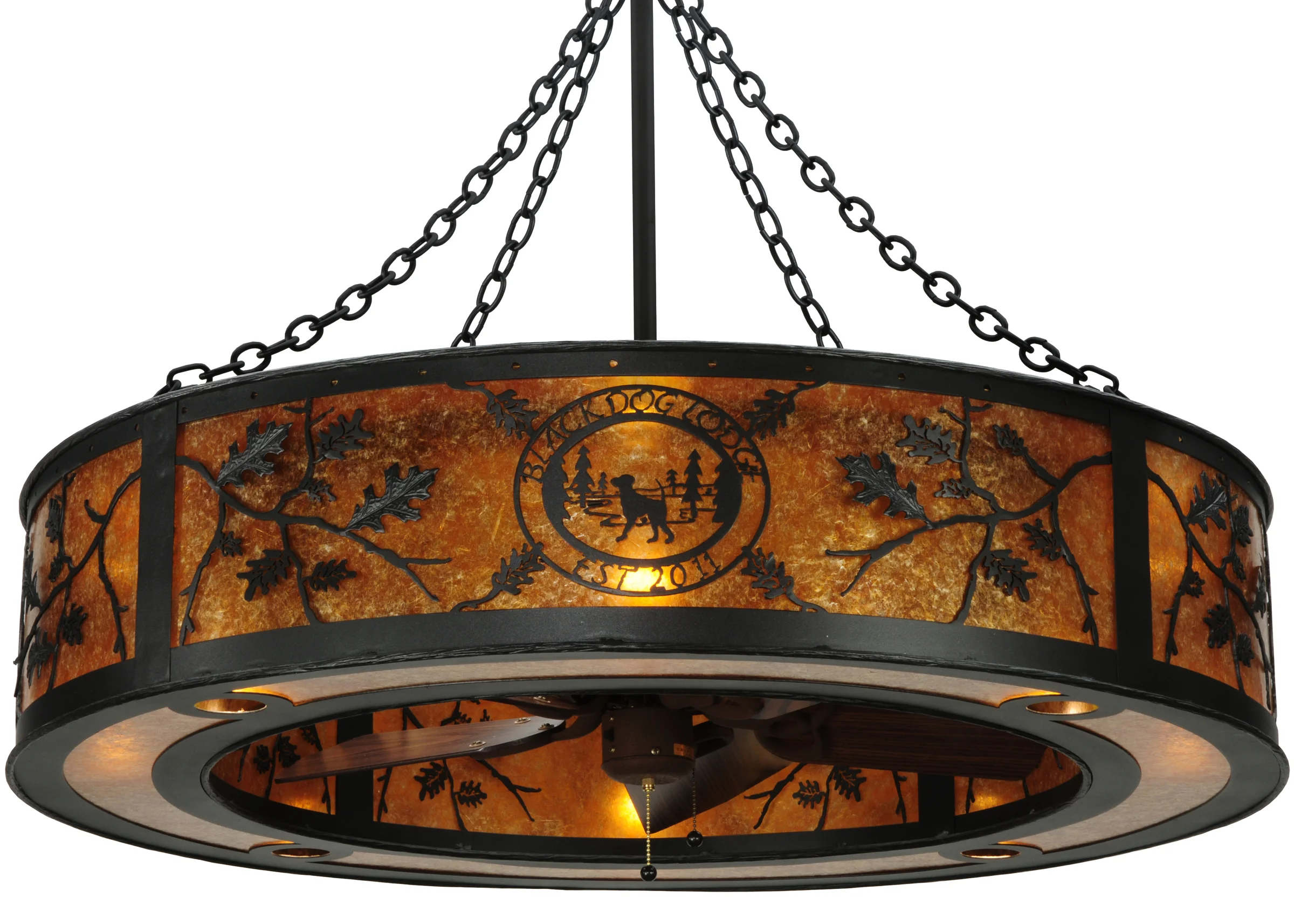 Personalized Eight Light Chandel-Air in Textured Black Oiled Bronze//Dark Oak Blades