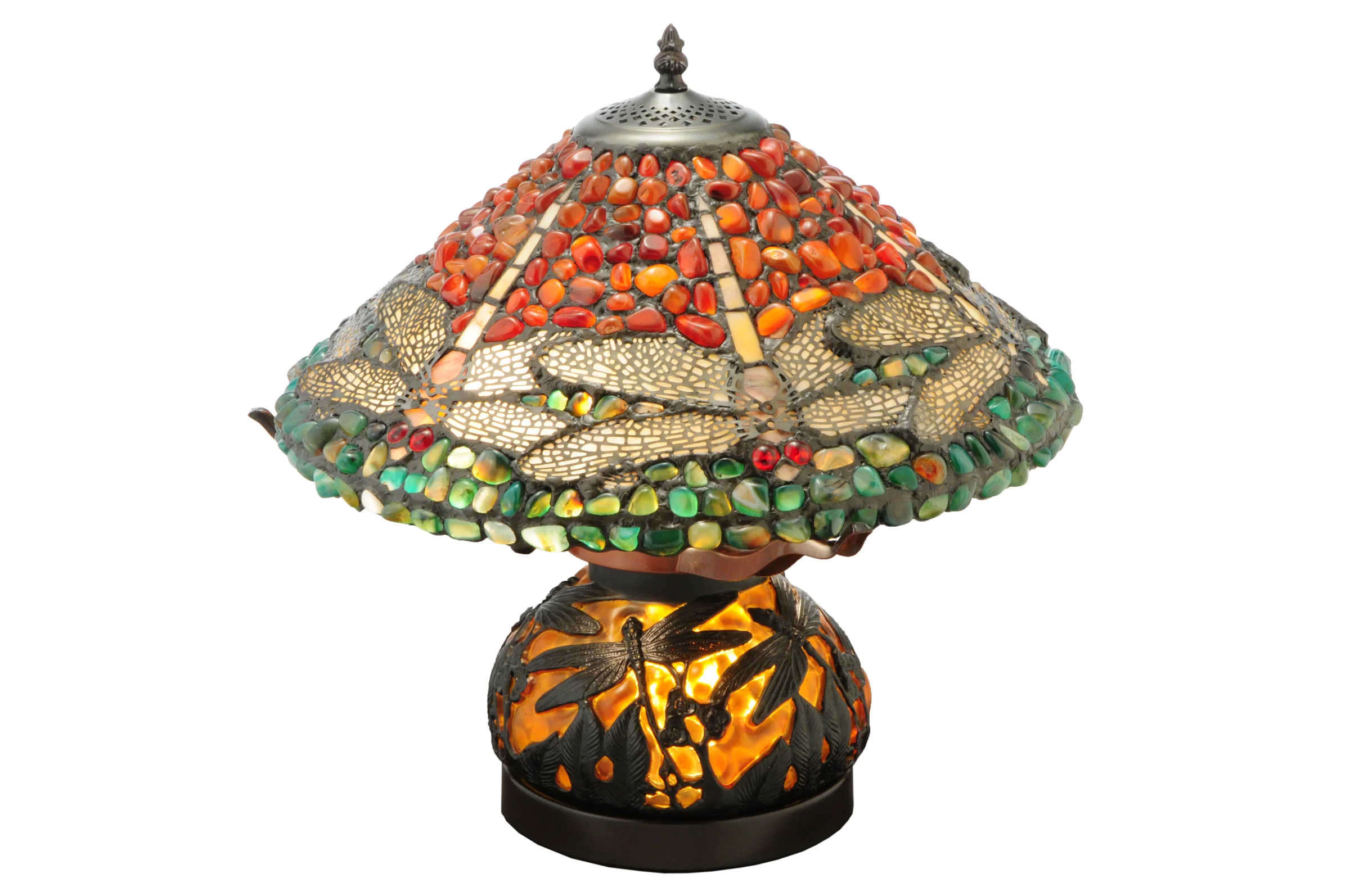 16.5" High Dragonfly Polished Agata W/Lighted Base Table Lamp
