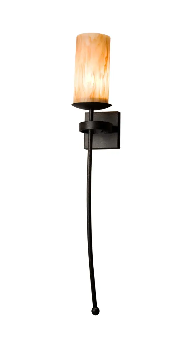Handsome styling greets a distinctive sophisticated look. Bechar features a Tawnyrock Idalight Cylinder which is perched atop of a custom tailored bobeche accented with a long slender decorative stem embellished with a ball tip for a high level of aesthetic appeal. A handsome square backplate is complemented with a curved band. Stunning solid hardware is hand forged in a Chestnut finish. Ideal for hallways, foyers and other spaces in homes, restaurants, pubs, hotels and other fine interiors. The fixture is custom crafted by artisans in our 180,000 square foot manufacturing facility in Yorkville, New York. UL & cUL listed for dry and damp locations. Collection: Bechar Finish: Chestnut Glass: Tawnyrock Idalight Width: 6.00" Height: 28.00" Length: 6.00" Weight: 1.00 lb Extension from Wall: 6.00" Number of Bulbs: 1 Maximum Wattage: 25.00 W Bulb Type: B10 Bulb Base: E12 Material: Steel Country of Origin: USA Safety Listing: Damp Safety Rating: Damp