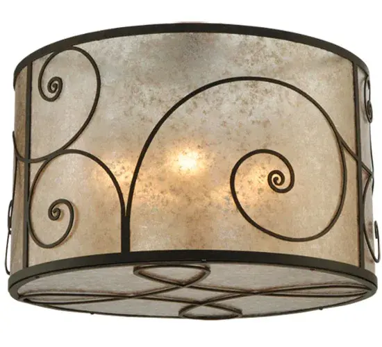 Inspired by the famed Art Nouveau movement in design. This handsome ceiling fixture provides beautiful ambient light gently projected from a stunning Silver Mica shade with a matching bottom diffuser. The gorgeous; drum-styled ceiling fixture is enhanced with a Gilded Tobacco finished scrollwork accents and hardware. Inspired by homes and landmarks from Richmond; Virginia; to Natchitoches; Louisiana; to Asheville; North Carolina. The Granada Flushmount is featured in our American-made; American-designed; handcrafted Art Nouveau Lighting Collection and manufactured in Yorkville; New York. UL and cUL listed for dry and damp locations.