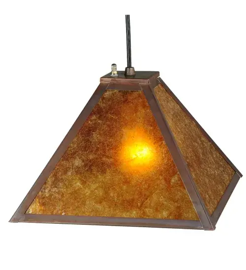 Inspired by the popular Mission revival movement; this handsome minimalist design features welcoming light-evoked through stunning Amber Mica. The decorative shade is enhanced by Solid Copper hardware and straight line accents offered in a Vintage Copper finish. The overall height of this pendant ranges from 12 to 120 inches and the hang-straight cord length can be easily adjusted in the field to accommodate your specific lighting application needs. This ceiling pendant is handcrafted by highly skilled artisans in our 180;000 square foot manufacturing facility at the foothills of New York's Adirondack Mountains. Custom colors; sizes; and styles are available. Dimmable energy efficient options such as LED are offered. The 12-inch square fixture is UL and cUL listed for damp and dry locations. - alternate view