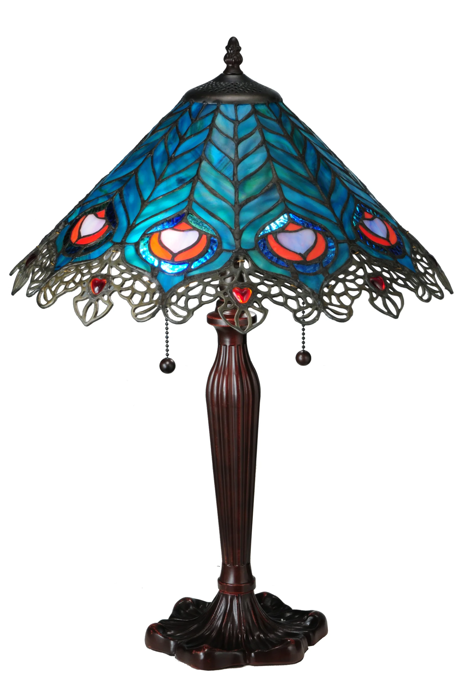 Peacock Feather Two Light Table Lamp in Mahogany Bronze