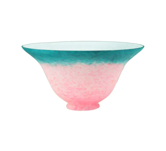 7" Wide Pate-de-Verre Pink and Teal Bell Shade