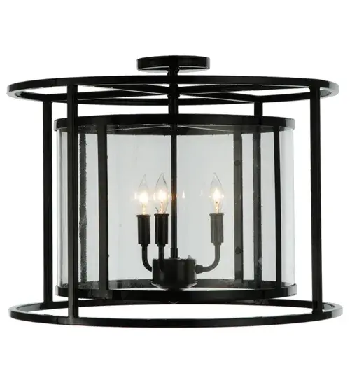 A sophisticated architecturally styled fixture is designed with a pizazz that is unique; fresh and stylish. Give your decor an extra edge with this breathtaking fixture; which is highlighted with a solid steel structure that surrounds a Crystal Idalight lensed cylinder profile revealing 3 Black faux candlelights. The hardware and frame are featured in a handsome Mirror Black finish. Handcrafted in the USA; Kitzi is available in custom sizes; styles and finishes; as well as dimmable energy efficient lamping options. The fixture is UL and CUL listed for damp and dry locations. - alternate view