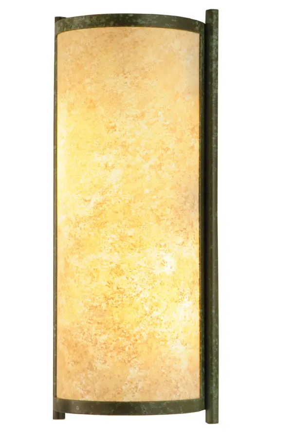 An appealing curved architectural design defines the Cilindro Palomino wall sconce. Beautiful ambient light projects through a Handpainted Textrene shade which is enhanced with a frame and hardware featured in a Weathered Brass finish. Handcrafted by highly skilled artisans in our manufacturing facility in Upstate New York, this transitional styled fixture is available in a wide range of custom choices including various designs, colors, sizes and dimmable energy efficient lamping options such as LED. The fixture is UL and cUL listed for damp and dry locations. Collection: Cilindro Finish: Weathered Brass Glass: Painted Textrene Width: 7.00" Height: 16.00" Length: 4.00" Weight: 5.00 lb Extension from Wall: 4.00" Number of Bulbs: 5 Bulb Base: Medium Material: Steel Country of Origin: USA Safety Listing: Dry Safety Rating: Damp