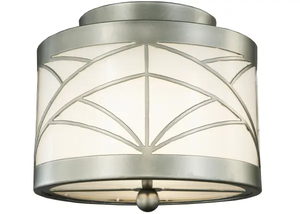 This fanciful fixture features straight lines and a curved shape which are reminiscent of the high art of the Art Deco era. The decorative accents and hardware are finished in Nickel which complements Statuario Idalight panels. This fixture is handcrafted in the USA by Meyda artisans. Custom sizes; styles and finishes; as well as dimmable energy efficient lamping options; are available. Made in the USA; it is UL and cUL listed.