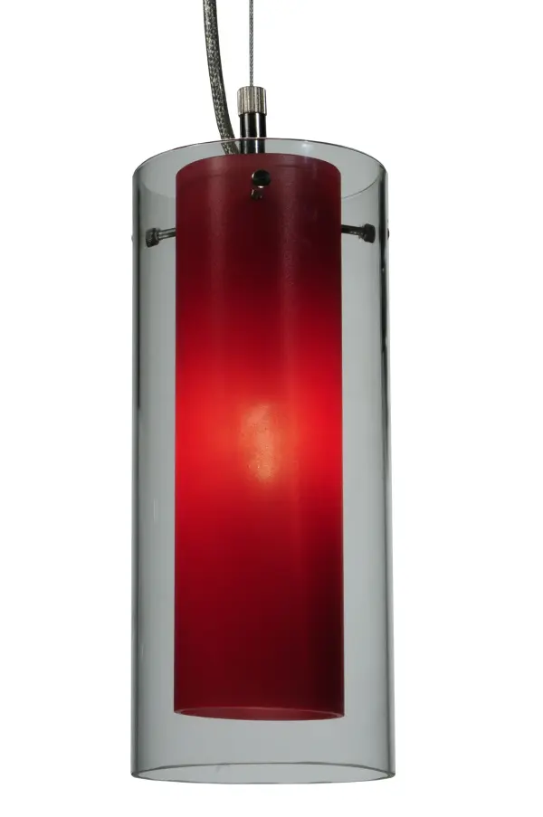 A Clear Glass cylindrical shade surrounds the Red Glass diffuser. The hardware is finished in a Nickel Powder Coat. This compelling lighting design is ideal for modern homes and restaurants; as well as for those who appreciate a work of beauty. Traditional artistry; high-fire kilns; and original tools create fused art glass in the old- world tradition; perfect for illuminating bars; islands; counters; and dining tables in residential and hospitality settings. The overall height ranges from 16 to 75 inches; as the aircraft cable can be adjusted on location. The Mercury Cilindro Mini Pendant is featured in our American-made; American-designed; handcrafted Modern Lighting Collection and manufactured in Yorkville; New York. UL and cUL listed for dry and damp locations. Each shade is a unique work of art; featuring color variations derived from the glass's natural ingredients.
