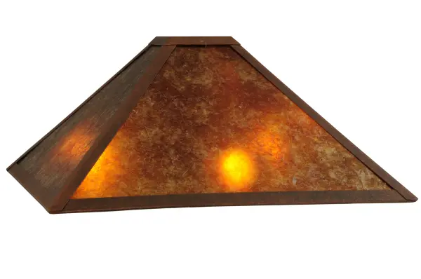 Simple; clean lines and geometric shapes are the hallmarks of the Mission style. This sleek Amber Mica shade is complemented by a frame in an Antique Rust finish. This shade pairs well with a base to create a table lamp or matches with hardware to create a ceiling pendant. The Mission Prime Shade is included in our American-made; American-designed; handcrafted Mission Lighting Collection and is manufactured in Yorkville; New York.